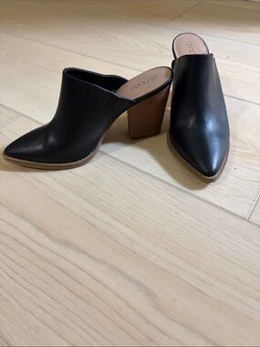 Abound Black Pointed-Toe Leather Mule Heels